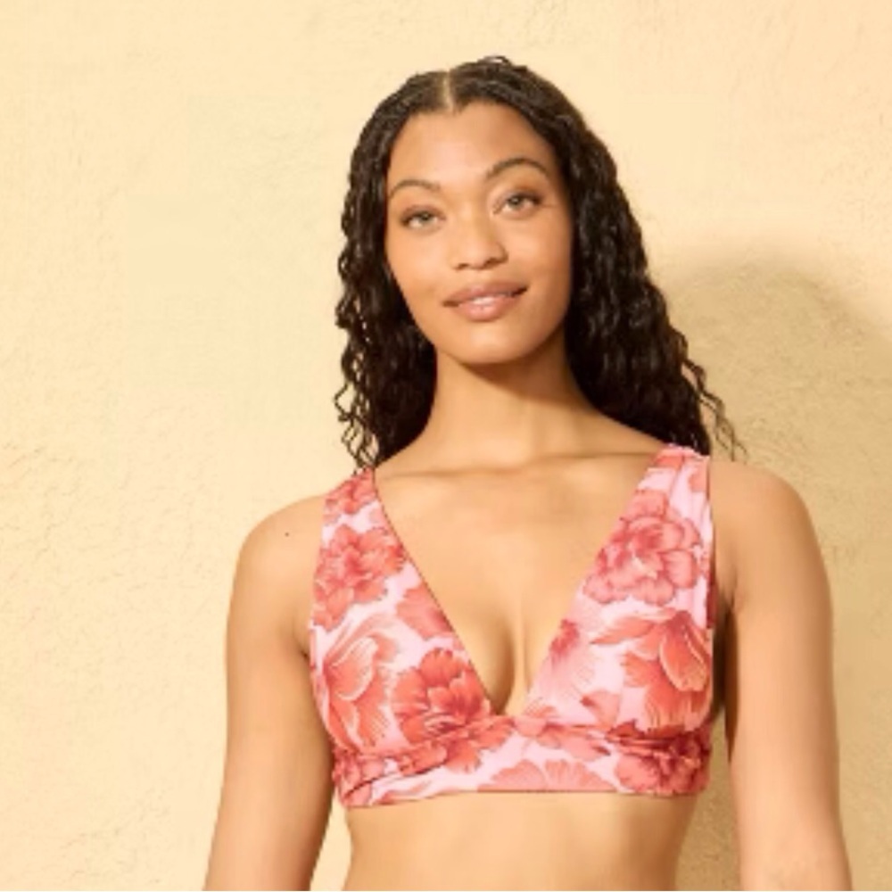 Shade & Shore Women’s Pink Floral Bikini Top Adjustable Size-M NWT